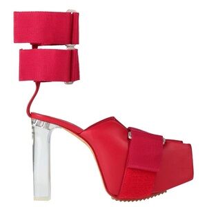 Rick Owens red straps platform sandal with 140mm plexi heel